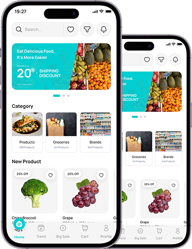 Mobile app interface preview showing wholesale shopping features